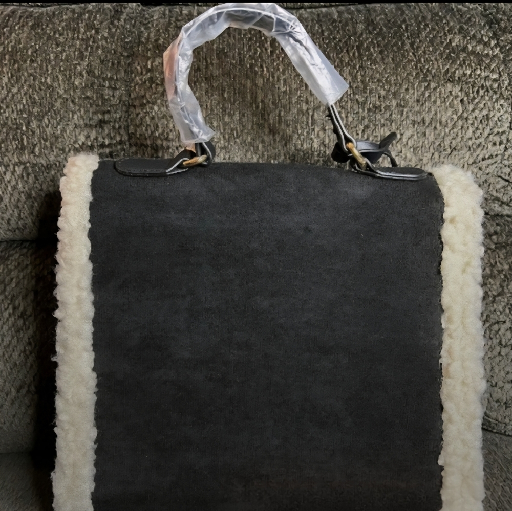Badgley Mischka Black Fur Border Satchel - Picture 3 of 7